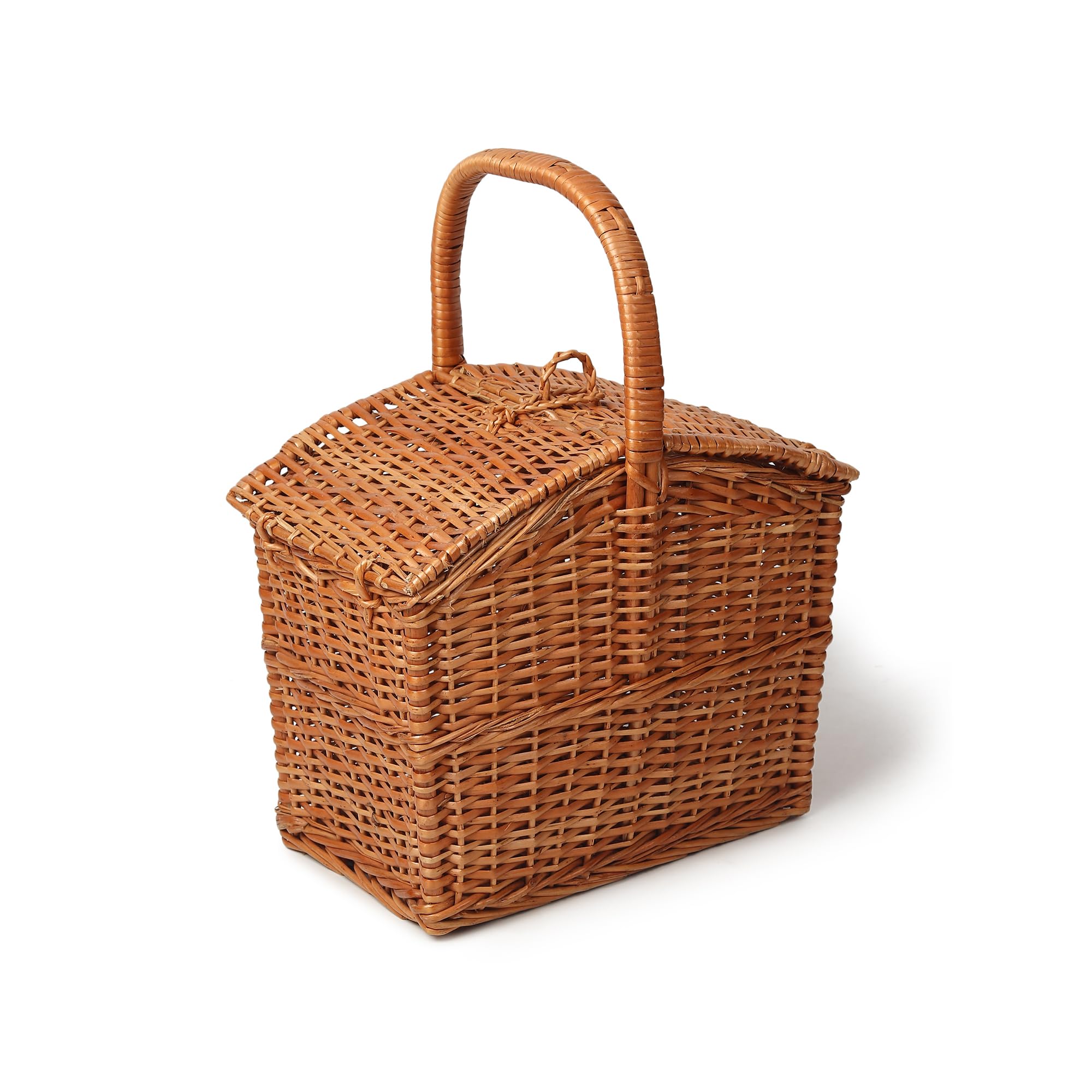 Habere India-All the Cultures Fabricating India Wicker Basket for Lunch | Picnic Basket with Top Handle | Modern Picnic Baskets | Bamboo Food Baskets, Rectangular, Brown (Medium: L32 x W23 x H28 cm) 1