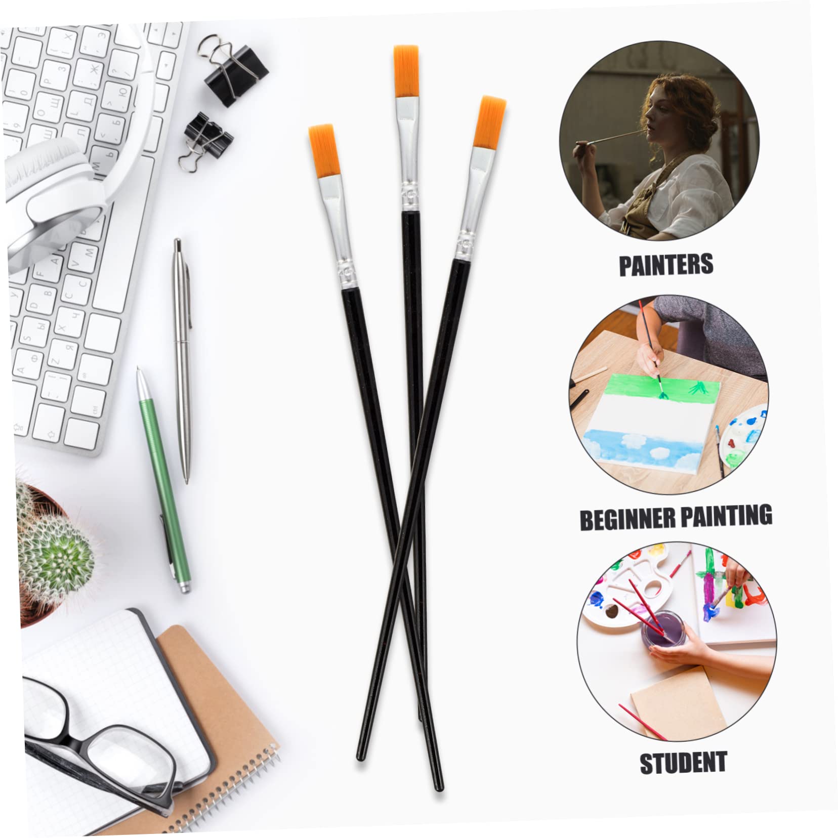 LIFKOME 200 Piezas Pinceles Planos para y Óleo Pelo de Nylon Resistente Mango Ergonómico Negro Kit Profesional Ligero y Portátil para Artística y Dibujo