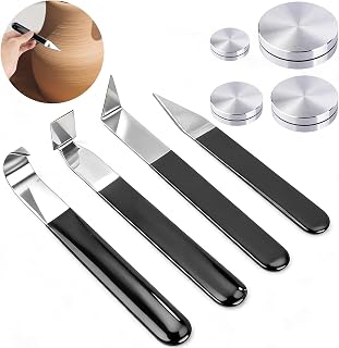Supkirr 4 Pcs Metal Clay Carving Knife, Pottery Clay Sculpture Tools Set with 4 Throwing Trimming Spinner Tools, Stainless Pottery Trimming Knifes for Engraving, Styling Pottery, Shaping and Sculpture