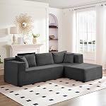 Mjkone 108" Width Modular Sectional Sofa Couches with Chaise, Cloud Sectional L-Shape Sofa Couch with Deep Seat, Upholstered 3 Seater Couches for Living Room Home Office, No Assembly Required, Black