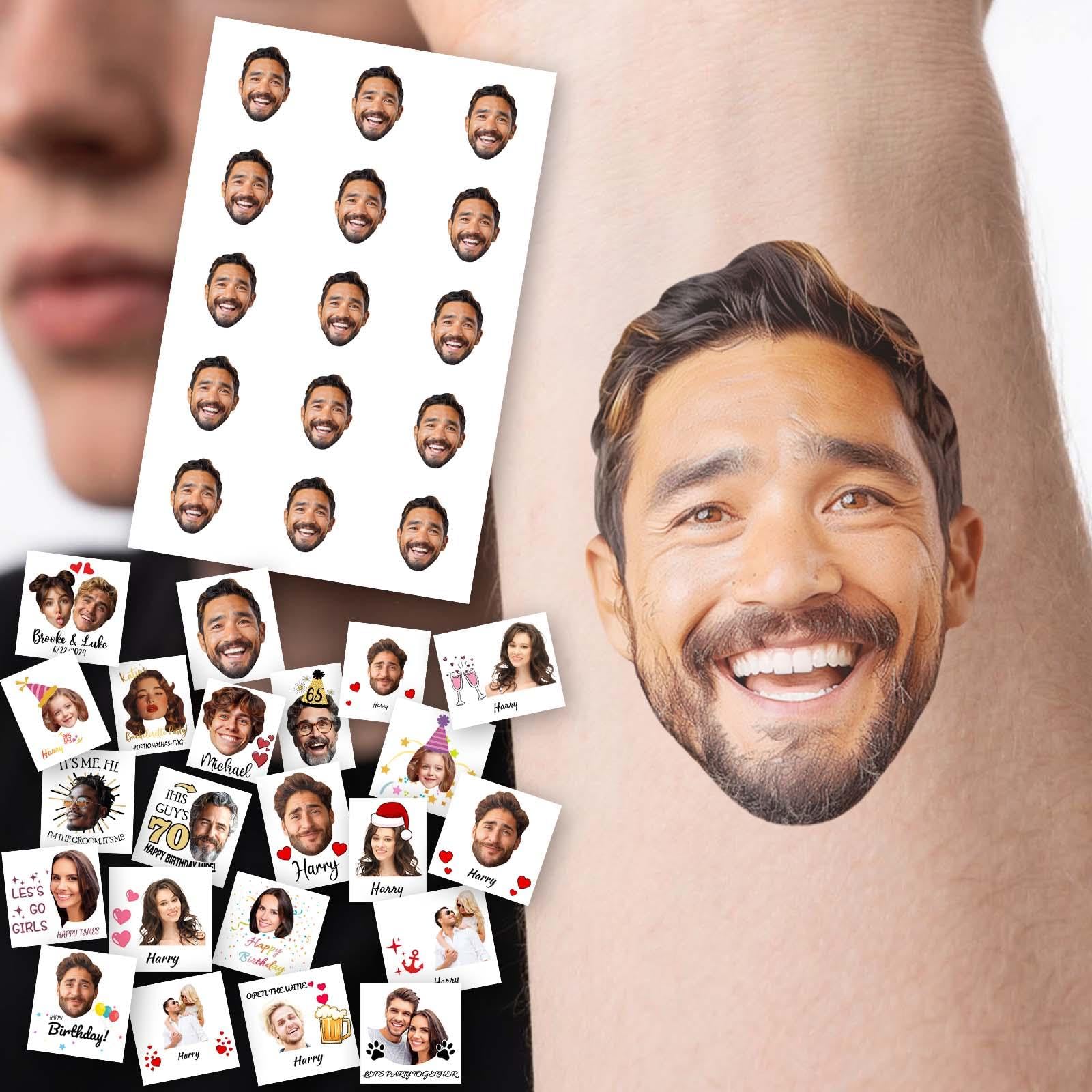 Personalized Gifts for Wedding Bachelor Birthday Party, 15pcs Custom Temporary Tattoos with Photo and Name, Personalized Custom Fun Face Tattoo for