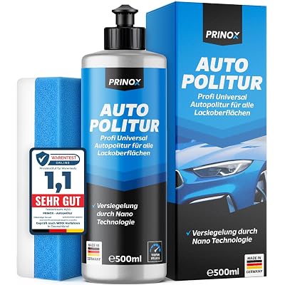 PRINOX Profi Autopolitur 500ml inkl. Polierschwamm für alle Lacke – Schwarz, Weiß, Buntlacke