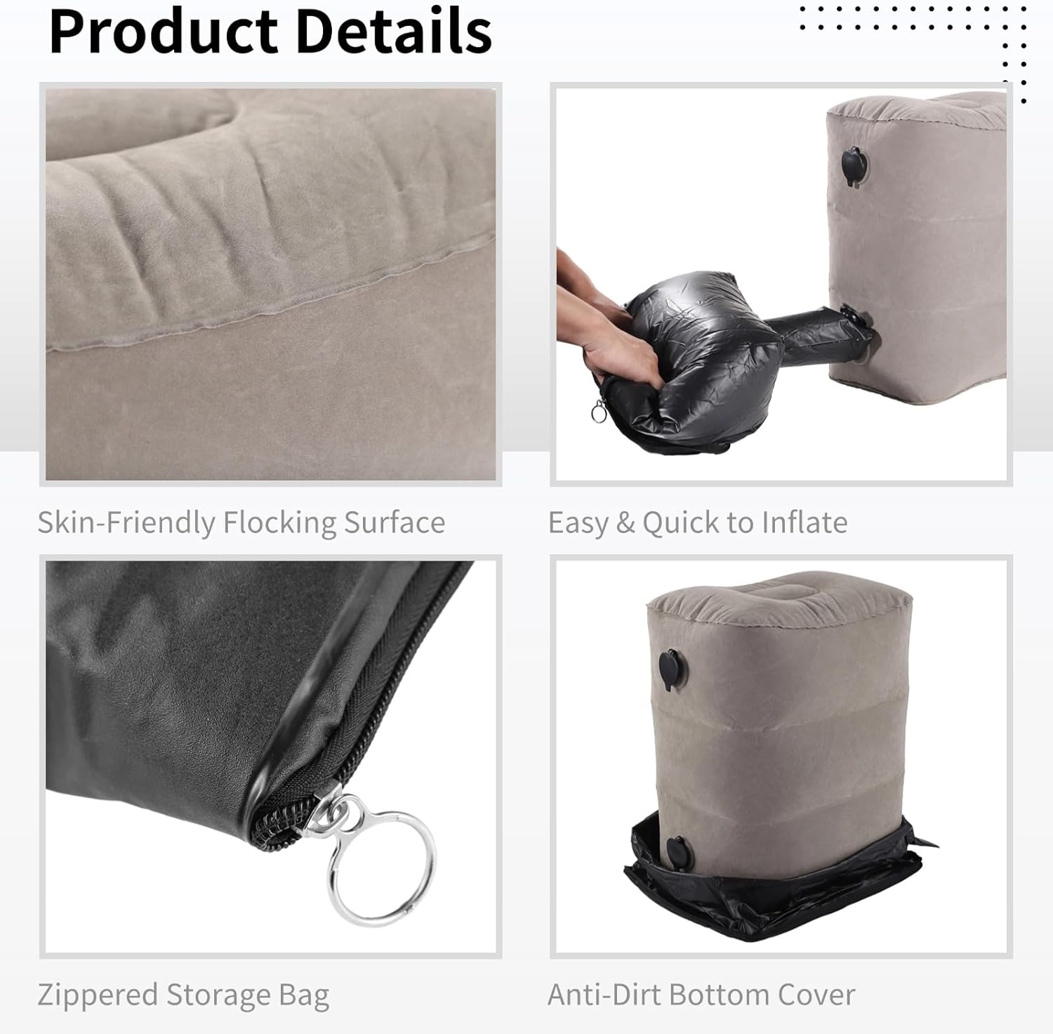 Inflatable Foot Rest Pillow for Air Travel, Adjustable Height Portable Leg Pillow Bed for Kids and Toddlers, Travel Foorest Pillow for Airplanes, Cars, Trains, Office (Grey) - Image 3