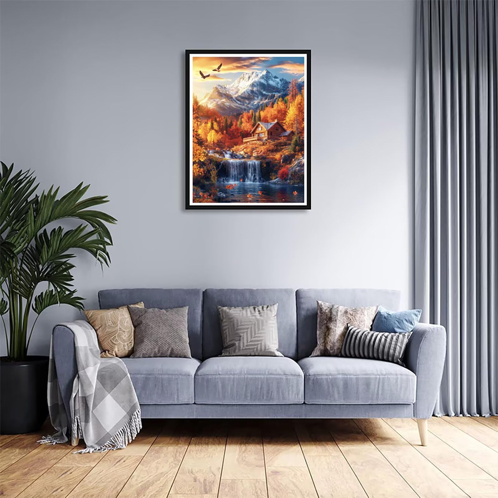 Waterfalls Malowanie według numerów dla dorosłych, DIY krajobraz malowanie według liczb, kreatywne hobby dla dorosłych, malowanie po numerach za pomocą pędzli i akrylu, nowoczesne obrazy do salonu