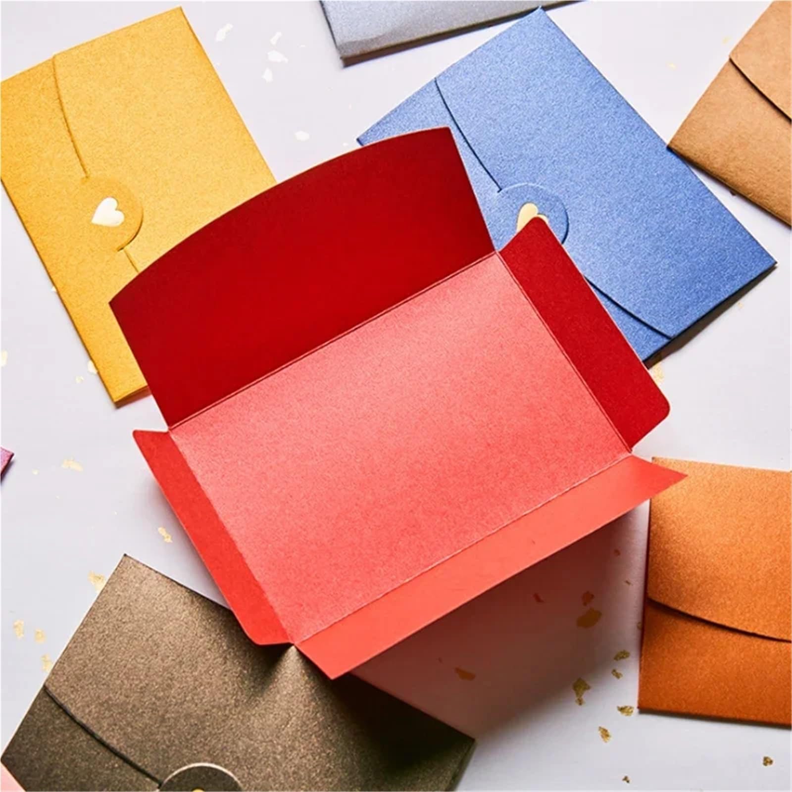 Koperty na karty podarunkowe 100 szt. Złote serce Papier pakowy perłowy Małe koperty DIY Kolorowe okładki z życzeniami Na Święta Wesela Scrapbooking 10 x 7 cm