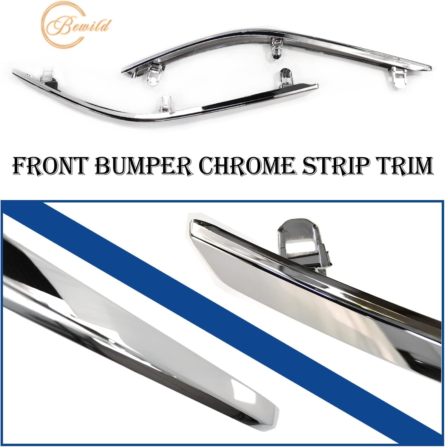 Bewild Front Bumper Chrome Strip Trim Carparts Replacement Fit For 2014-2022 Toyota 4Runner Limited (Driver & Passenger Side)