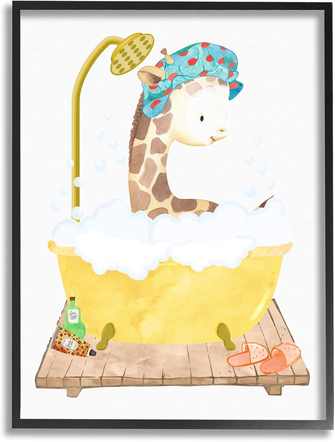 Stupell Industries Children's Giraffe Animal Bubble Bath Yellow Bathroom, Design by Erica Billups