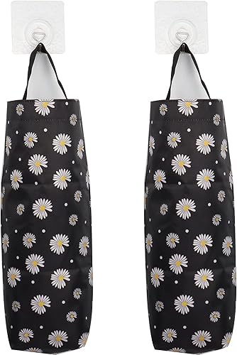 QIANRENON Bolsa de basura de plástico lavable para cocina, baño, sala de estar, oficina, cámper, 2 unidades con 2 ganchos (color negro margarita)