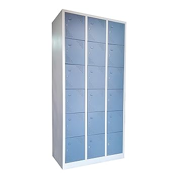 Laxmi KAPAT 18 Door Industrial Locker Storage Cabinet with Staple Locking | for School, Gym, Home,Office Powder Coated (Light & Dark Grey - 75 X 36 X 19 Inch,Metal)