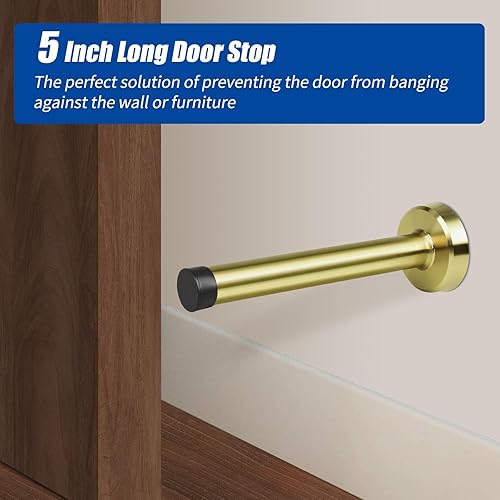 Vista 39 de Topes de puerta, tope de puerta de 5 pulgadas de largo, montado en la pared, topes de puerta de acero inoxidable cepillado satinado puntas