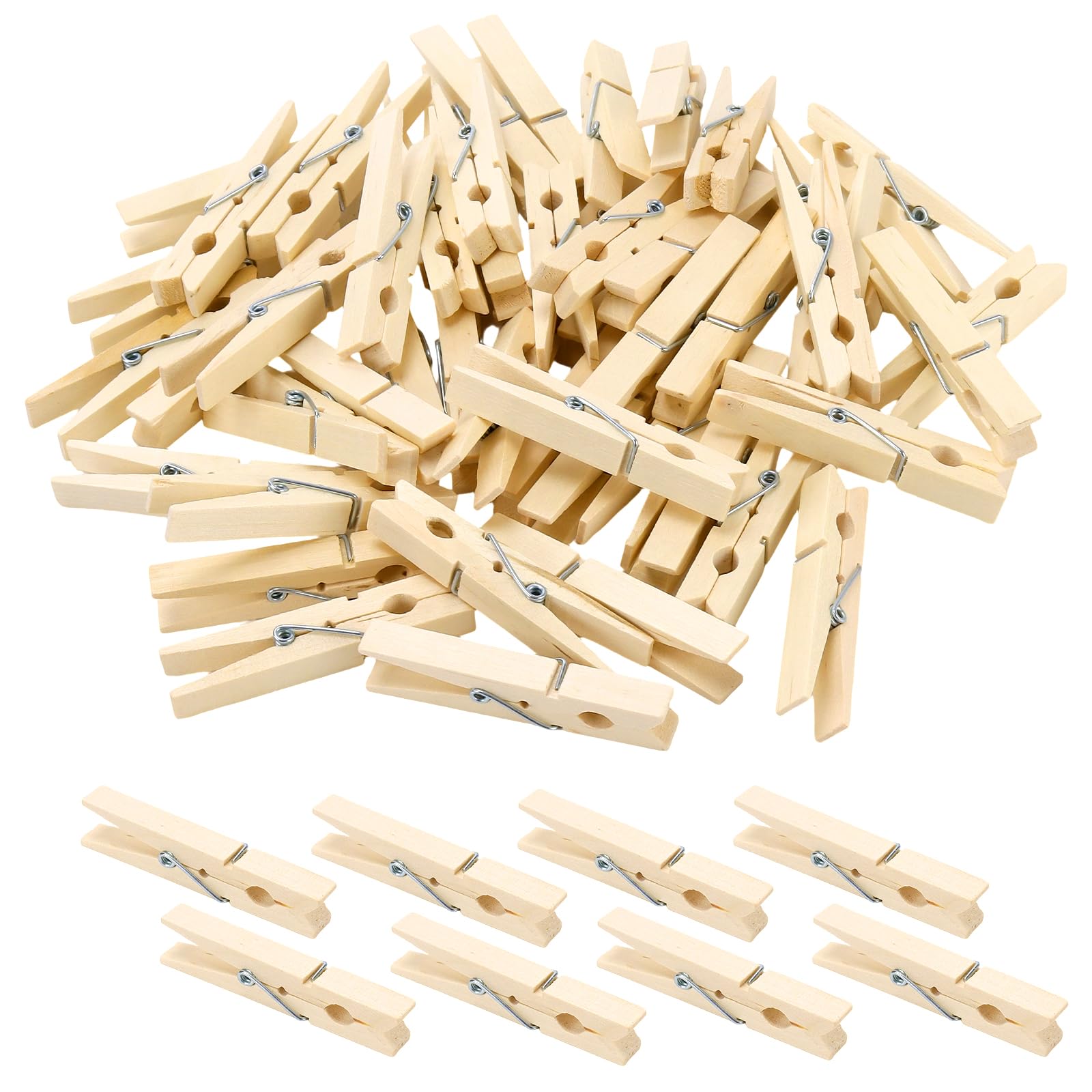SENJEOK 200 PCS Large Wooden Clothes Pegs, 7.2cm Big Wood Bamboo Laundry Craft Pegs for Washing Line Hanging Photos Arts