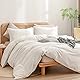 BESTOUCH Cotton Solid Duvet Cover Set Linen Feel Off White Queen Product Image 4