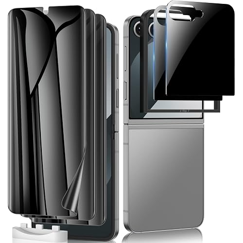 for Samsung Galaxy Z Flip 7 Privacy Screen Protector, Anti-Scratch | 3 Pack Internal Anti-Spy TPU Film + 2 Pack Outer Privacy Glass Screen Protector, Touch Sensitive, No Bubbles, Case Friendly