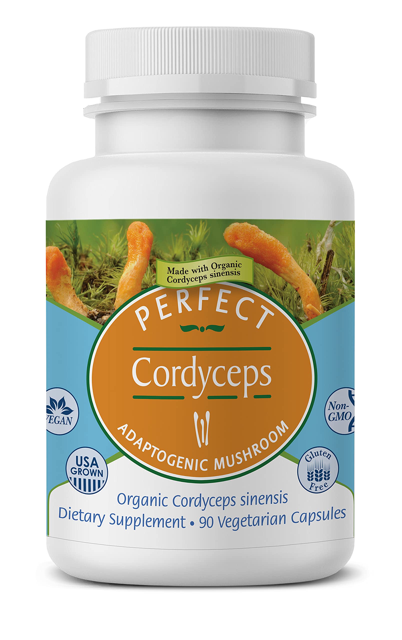 Perfect Supplements Perfect Organic Cordyceps Sinensis Supports Energy Stamina Immunity Mental Clarity ~ An Adaptogen ~ 90 Vegetable Capsules 90 Capsules
