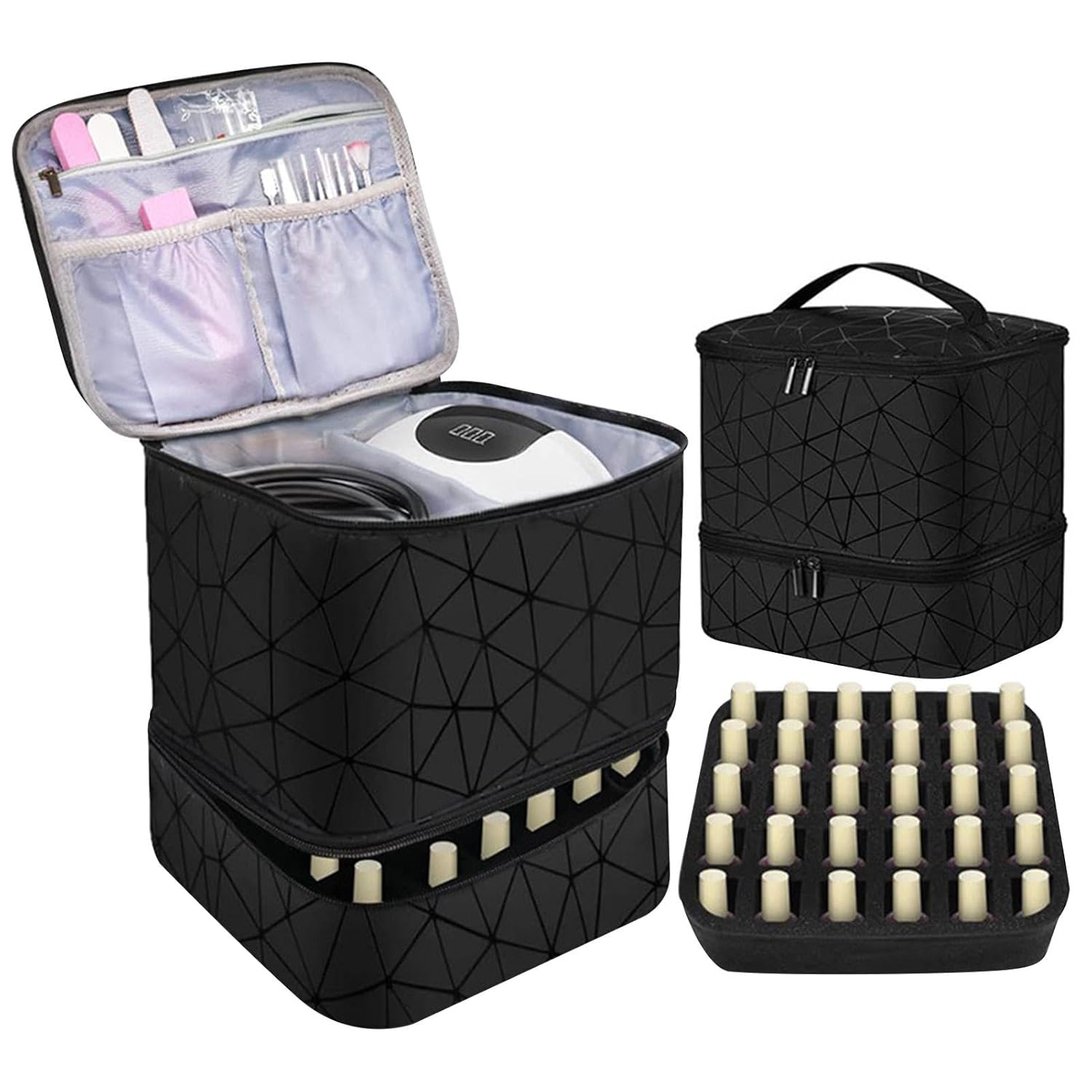 Nail Polish Organizers Storage - Double Layer Design Nail Polish Holder Carrying Case | Nail Box Organizer Case, Holds 30 Bottles, Black