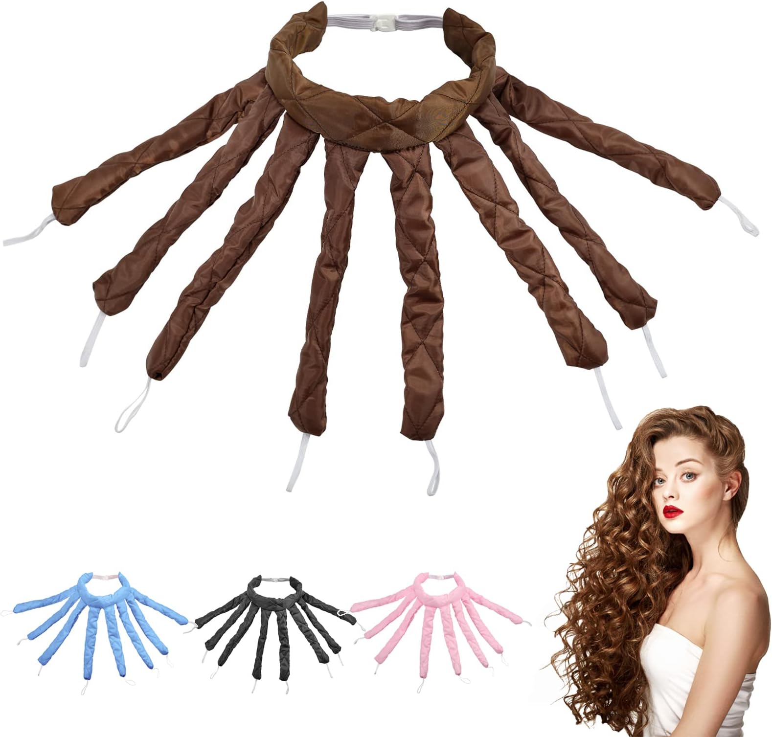 Heatless Curling Rod, Octopus Design No Heat Curling Rod Headband, Soft No Heat Hair Curlers for Overnight DIY Hair Styling Tools (Brown)