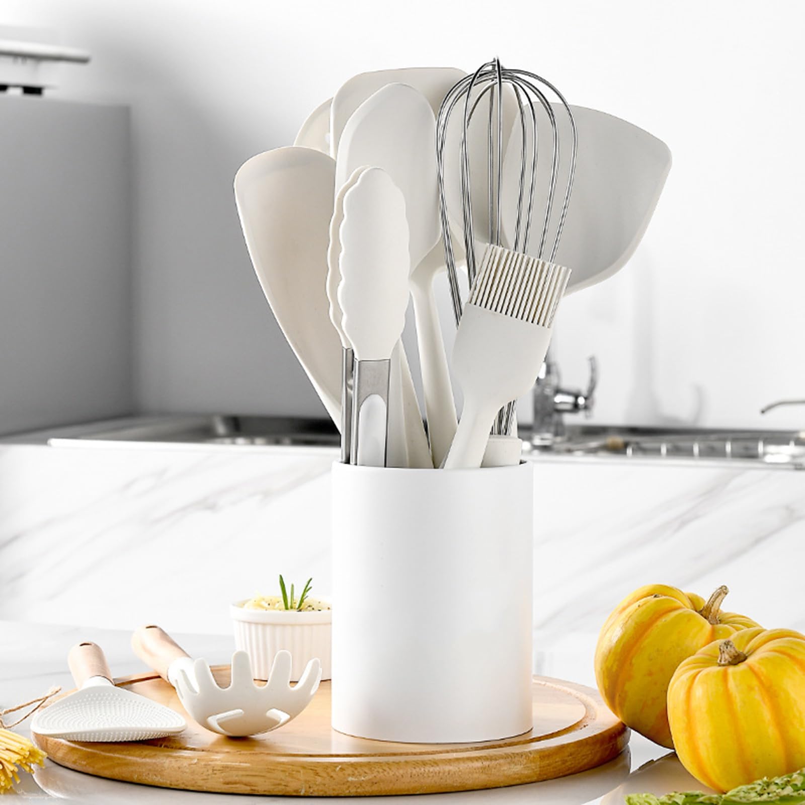 Küchenhelfer Set, 13 Teiliges Silikon Kochutensilien Kochbesteck Set, Hitzebeständiger Kochgeschirr Mit Utensilienhalter, Antihaft Kochset Küchenutensilien, Spülmaschinenfest