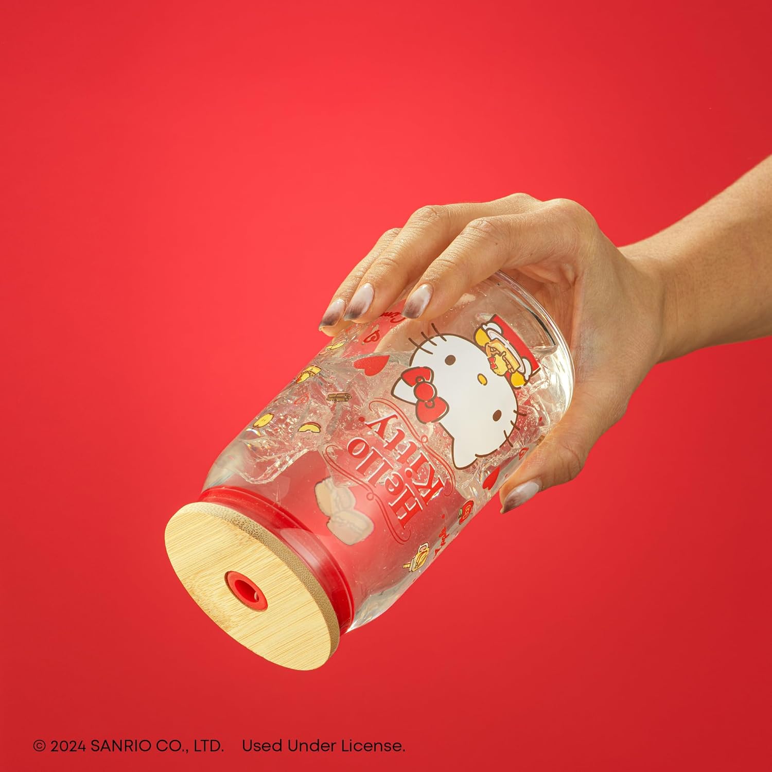JoyJolt Sanrio Hello Kitty and Friends Favorite Flavor Glass Tumbler with Bamboo Lid and Straw, Leakproof 16oz Clear Soda Can Shaped Cup featuring Hello Kitty, Hello Kitty Merch - Image 8