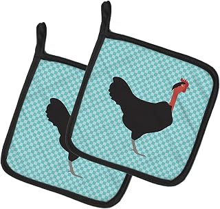 Caroline's Treasures BB8013PTHD Naked Neck Chicken Blue Check Pair of Pot Holders Kitchen Heat Resistant Pot Holders Sets Oven Hot Pads for Cooking Baking BBQ, 7 1/2 x 7 1/2