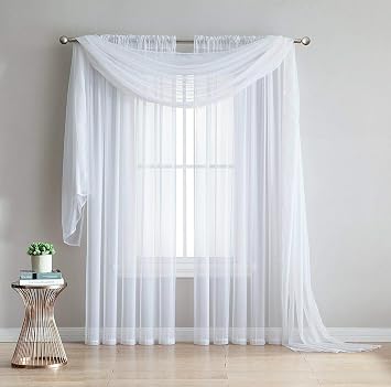 Empire Home 216" Long Sheer Curtain Valance Window/Scarf Great Value 25 Colors White