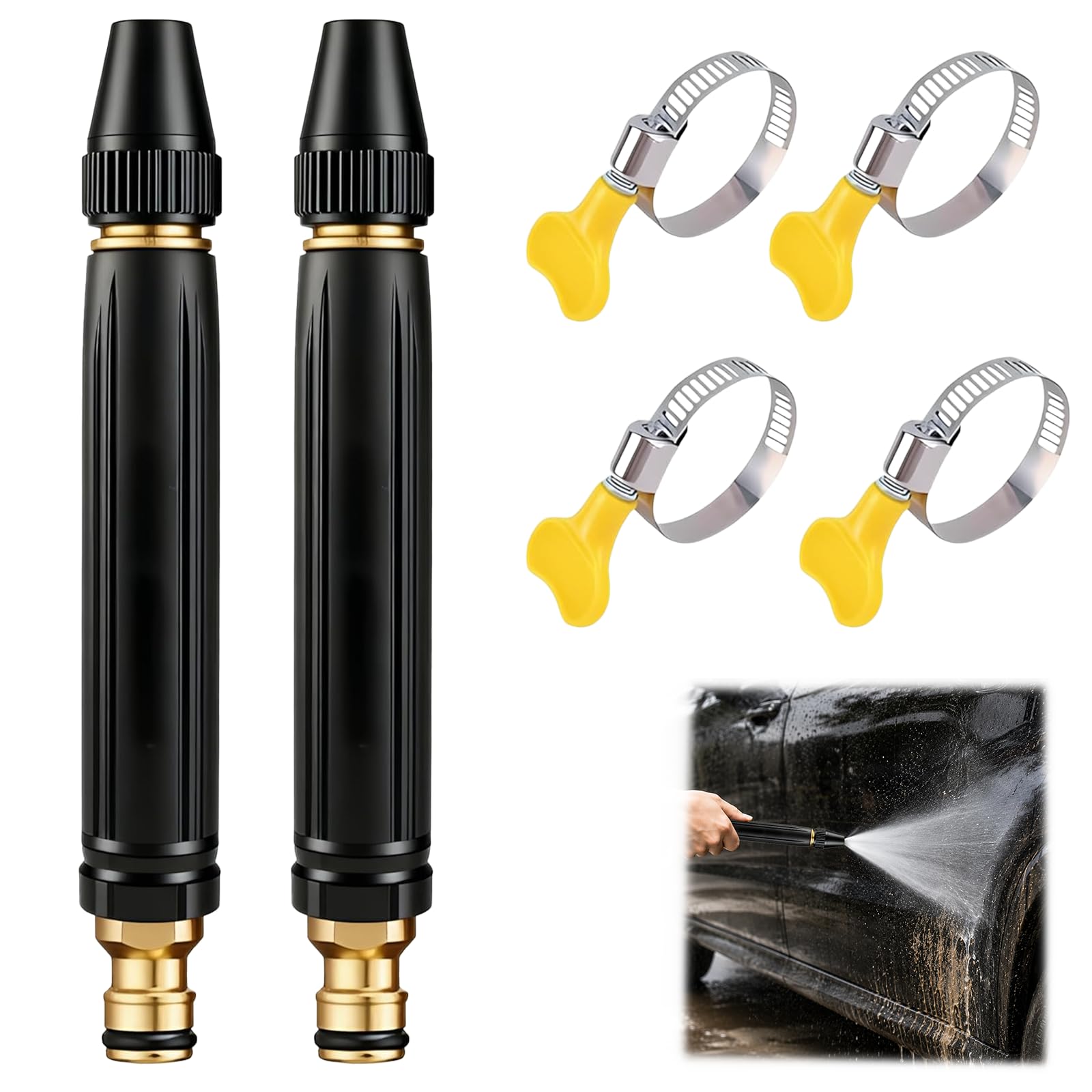 2Pcs Metal High Pressure Hose Nozzle, Home High-Pressure Car Wash Water Gun with Booster Nozzle, Heavy Duty Hose Nozzles, Multi Function Lawn and Garden Watering Sprayer, for Plant Watering Lawn Car