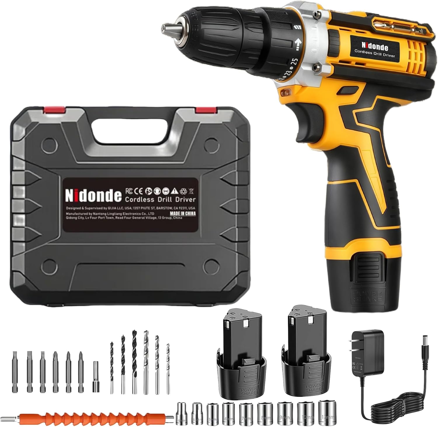 Taladro Atornillador Inalámbrico Nidonde 12V con 2 Baterías 1500mAh