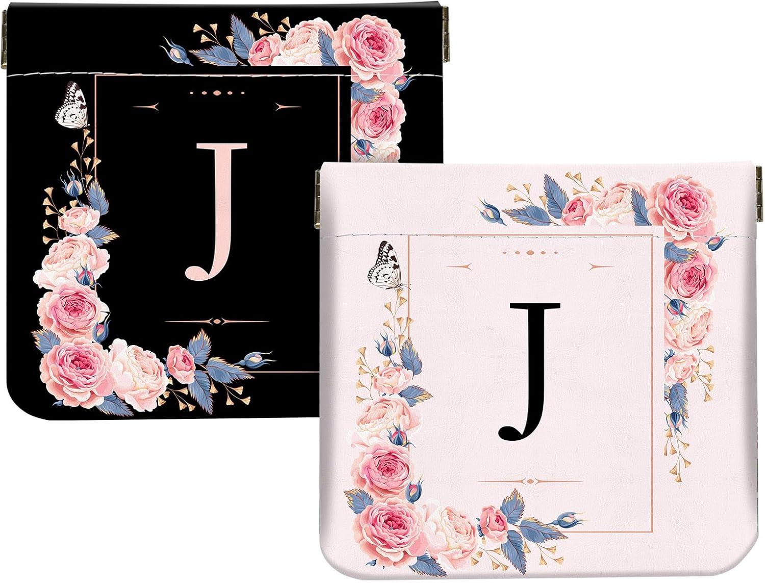 2Pcs Initial Letter PU Leather Small Squeeze Coin Purse Pouch Mini coin Bag Unique And Cute Wallet Cosmetic Bags For Women Girls Men Change Bag Letter J