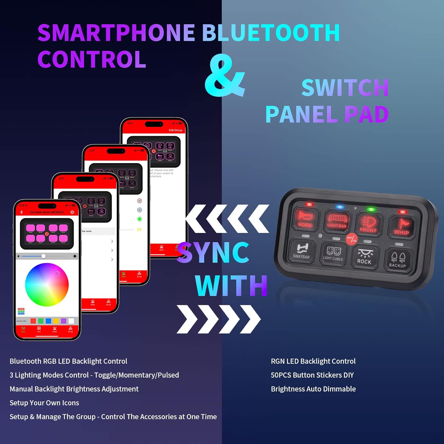 Smartphone app interface syncing with the switch panel