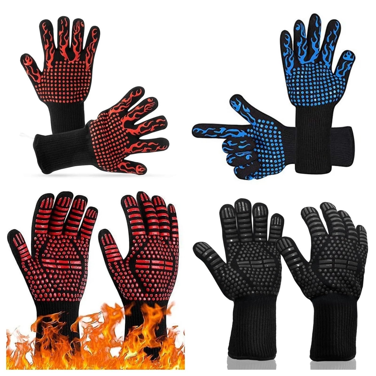 1 paio guanti da forno antiscivolo ignifughi resistenti al calore estremo 300-500 gradi centigradi ritardanti di fiamma barbecue fuoco Per Griglia Cucina(Red A)