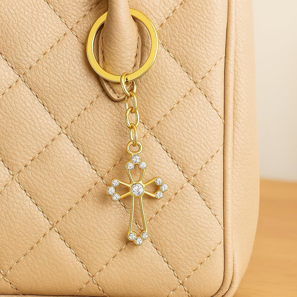 Cross Keychain – Rhinestone Crystal Keychains for Women, Faith Inspired Christian Gift, Spiritual Bag Charm with Sparkly Diamante Accents - Image 3