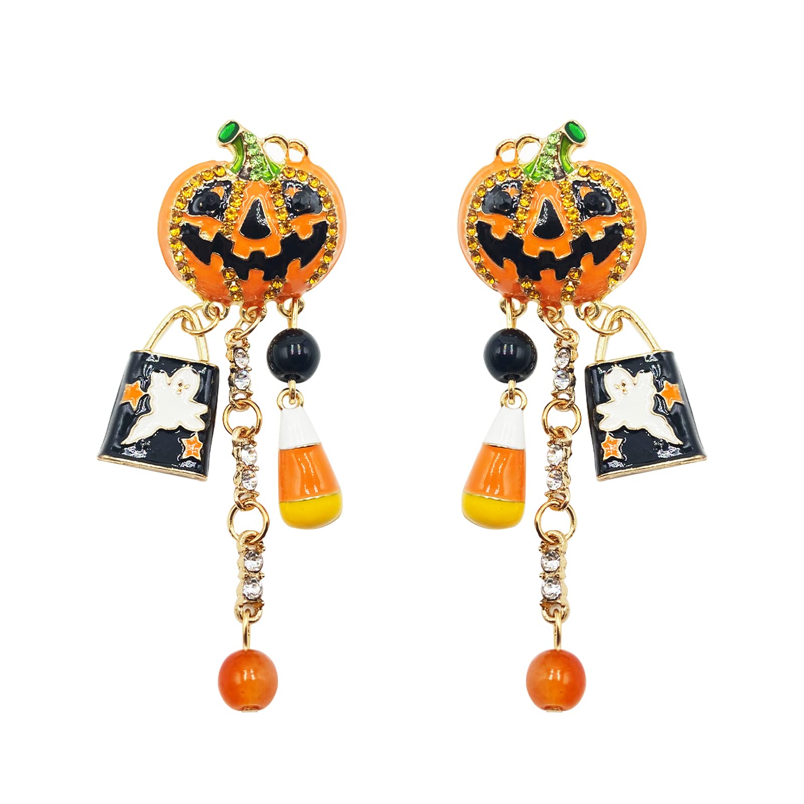Halloween Pumpkin Ghost Earrings - Smiling Face Drop Earrings for Women - Holiday Jewelry