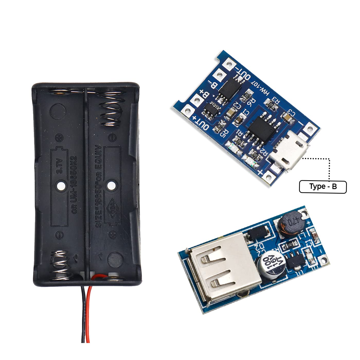 Electronic Spices Combo 18650 2 Cell Battery Holder And Tp4056 With 5v Boost Step Up Board-picture-13