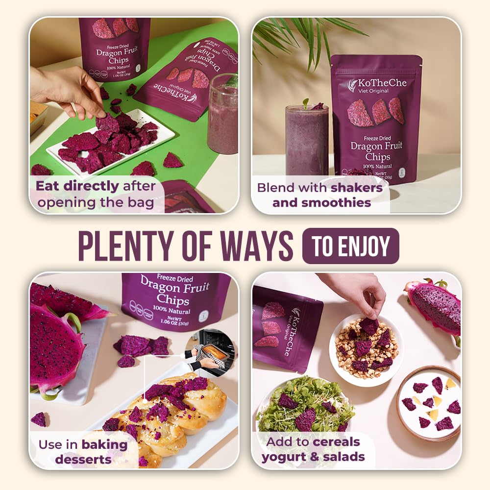 KOTHECHE Freeze Dried Dragon Fruit Crunchy & Mango Chips, Healthy 1 Ingredient Superfood, Fruit Snack with no Sugar Added, Gluten Free, Vegan, Low Calorie, Healthy Snack for All Ages - Kids & Adults - Image 7