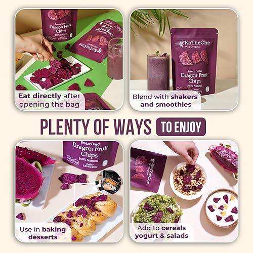 Miniatura 2 de KOTHECHE Dragon Fruta liofilizada, 1.08 onzas (paquete de 4), aperitivos bajos en calorías, aperitivos sin gluten, chips veganos saludables, sin