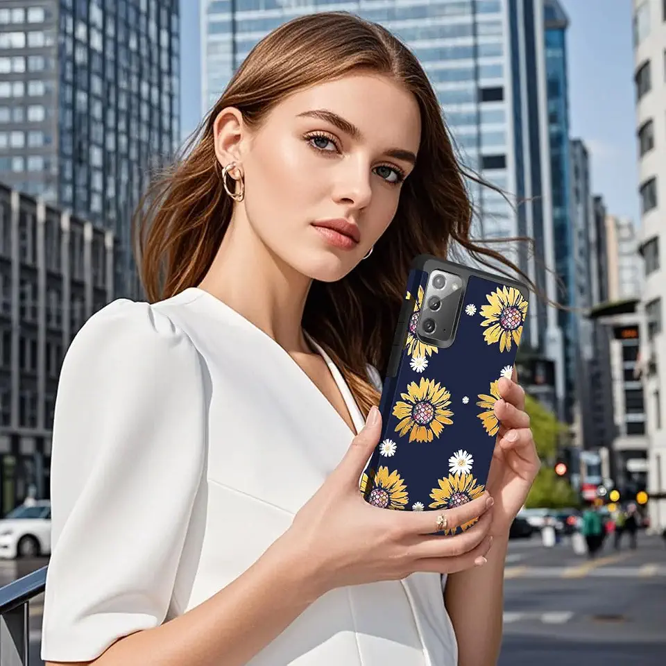 Capa para Samsung Galaxy Note 20, capa para Galaxy Note 20, 2 em 1, elegante, brilhante, margarida, girassol, policarbonato rígido, TPU macio, resistente, fina, antiarranhões, proteção contra quedas