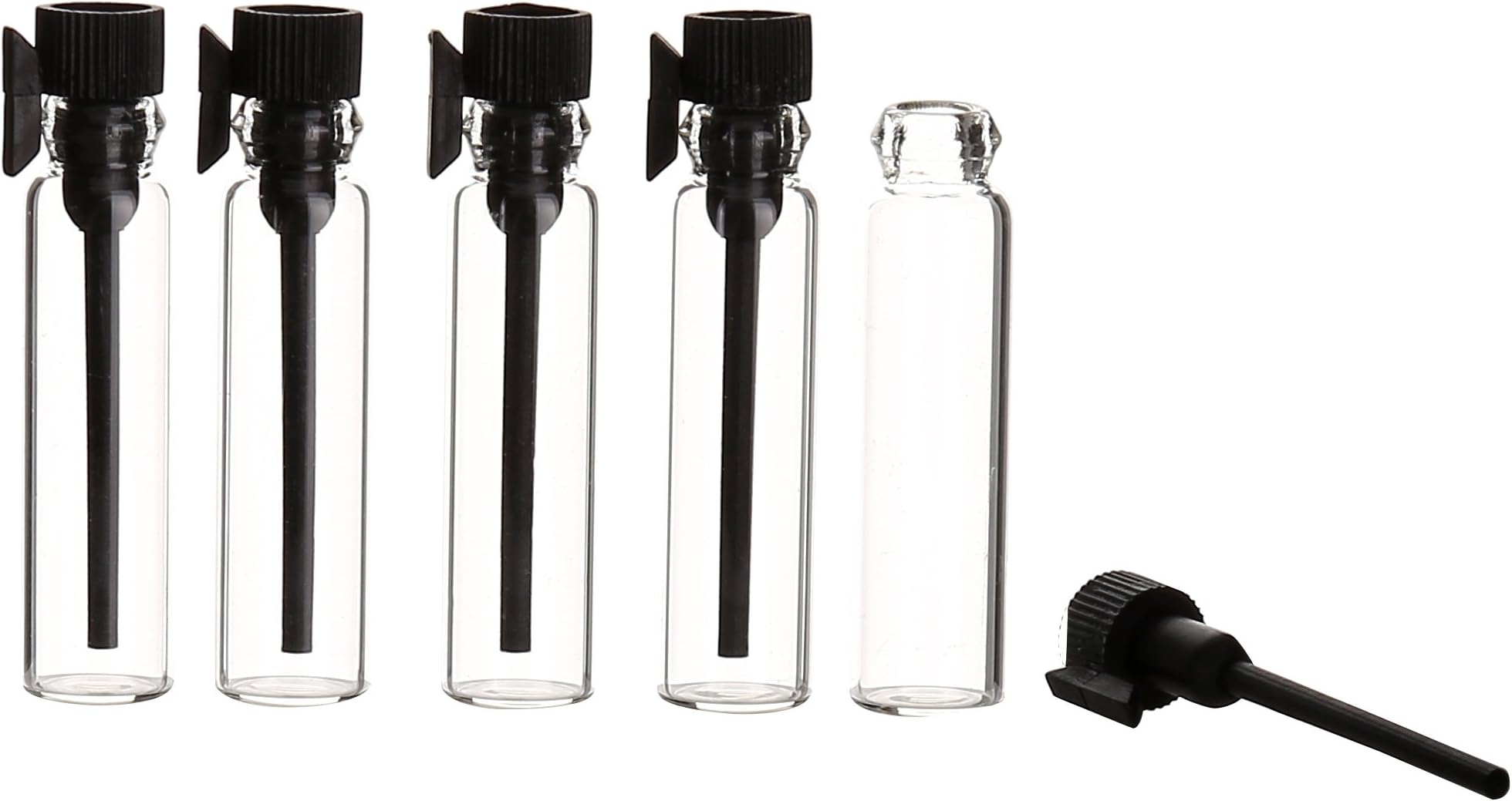 1ml 2ML 100Pcs Black Drop sticks Mini Sample Cute Glass travel Oil Perfume Bottle With drop and Spray Empty Sample Bottle for Essential Oils Aromatherapy (1ML)