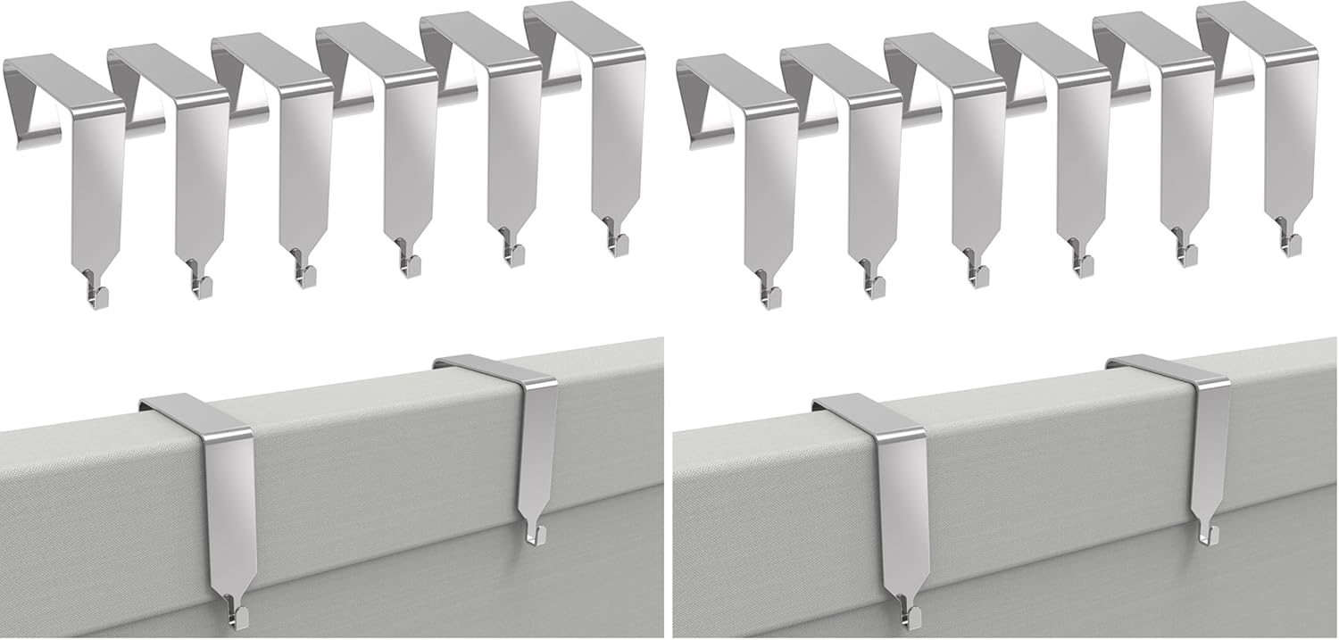 6 Pcs Over The Door Hook Office Cubicle Hangers Cubicle Walls Hooks, Universal Panel Partition Metal Hooks for Hanging File Bins, Keys, Whiteboard, Silver (Pack of 2)