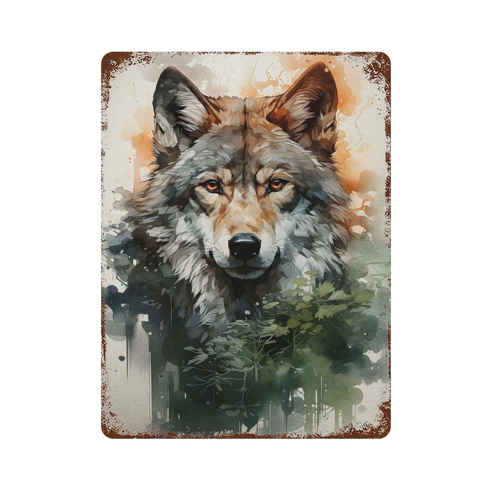 Wolf Folk Vintage Wall Sign 15.7"x11.8", Rust Effect Metal Decor for Basement, Hobby Room And Garage Decor