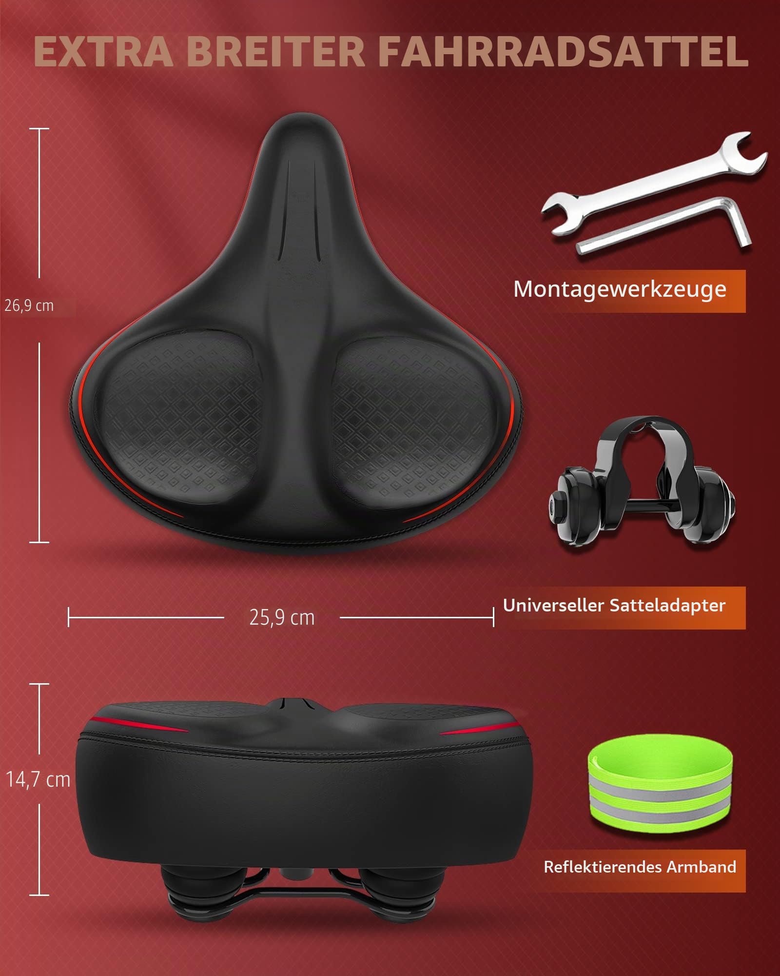 YODOTE Oversized Bike Seat, Wide Bicycle Saddle Memory Foam Soft Padded Design for Peloton Bike, Universal Fit Most Exercise Bike or Road Stationary Bicycle Seat Cushion for Men & Women