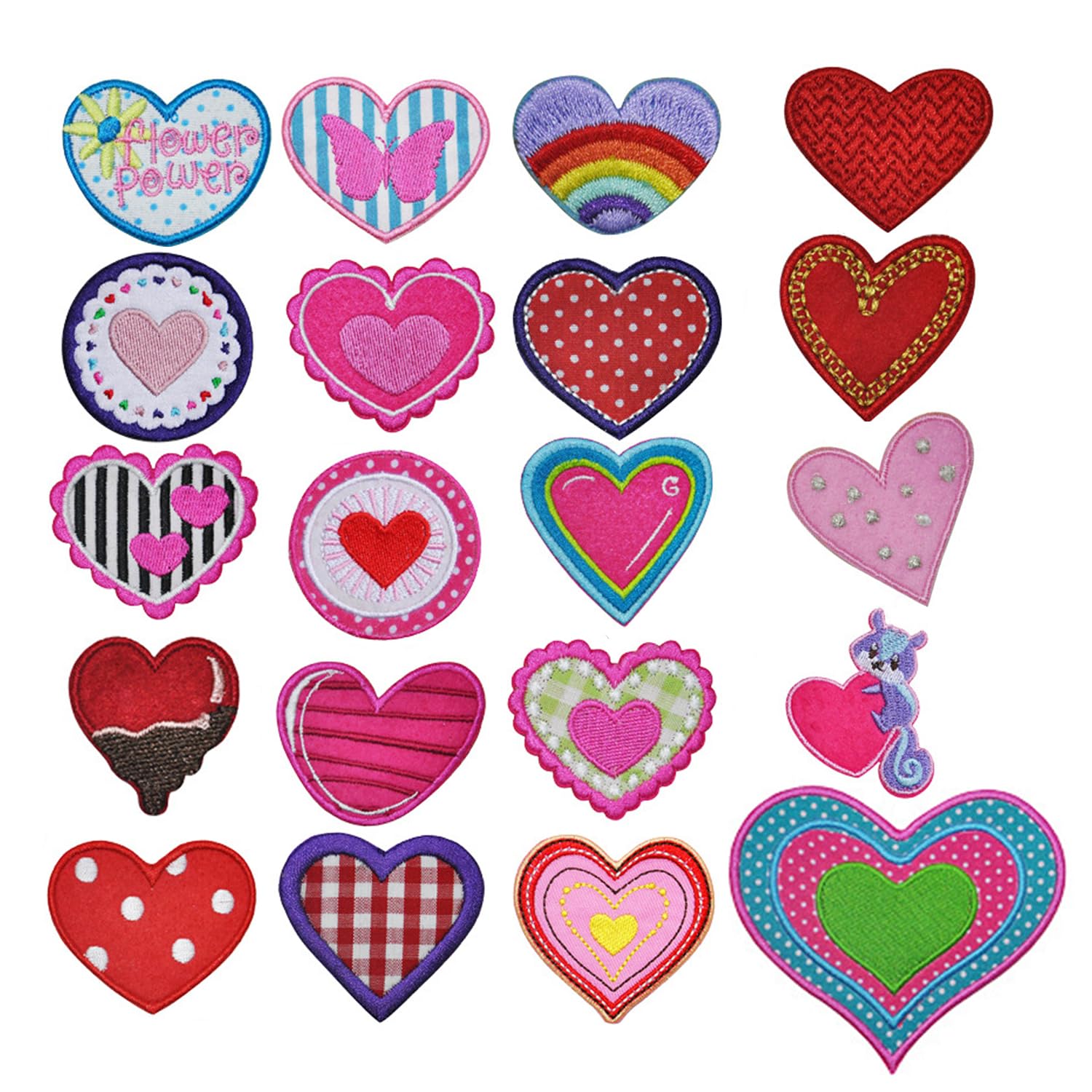 Nidhfg Multicolor 20 Pieces Of Heart-Shaped Embroidered Cloth Patches, Embroidered Cloth Patches, And Clothes Repair Patches, Which Can Be Used In Clothes, Backpacks, And Hats.