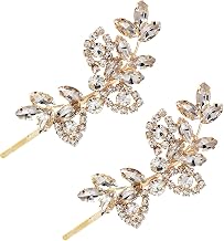 Wedding Hair Clip - ShiningUU 2PCS French Vintage Gold Hair Pieces for Women, Hair Pin with Rhinestone Leaves for Wedding, Sparkly Hair Accessories for Women and Girls