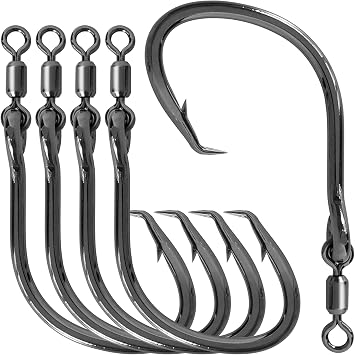 BLUEWING Wide Gap Offset Circle Hook with Big Game Stainless Steel Swivel, Live Bait, Ringed for Freshwater and Saltwater