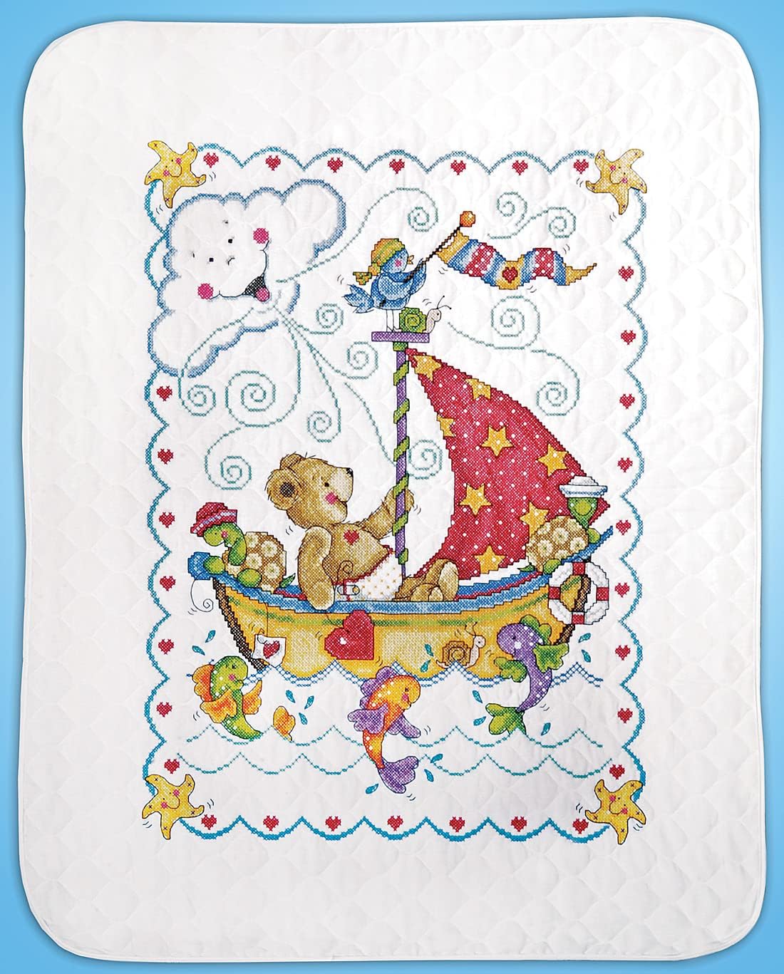 Sail Away Stamped for Cross Stitch Baby Quilt Kit