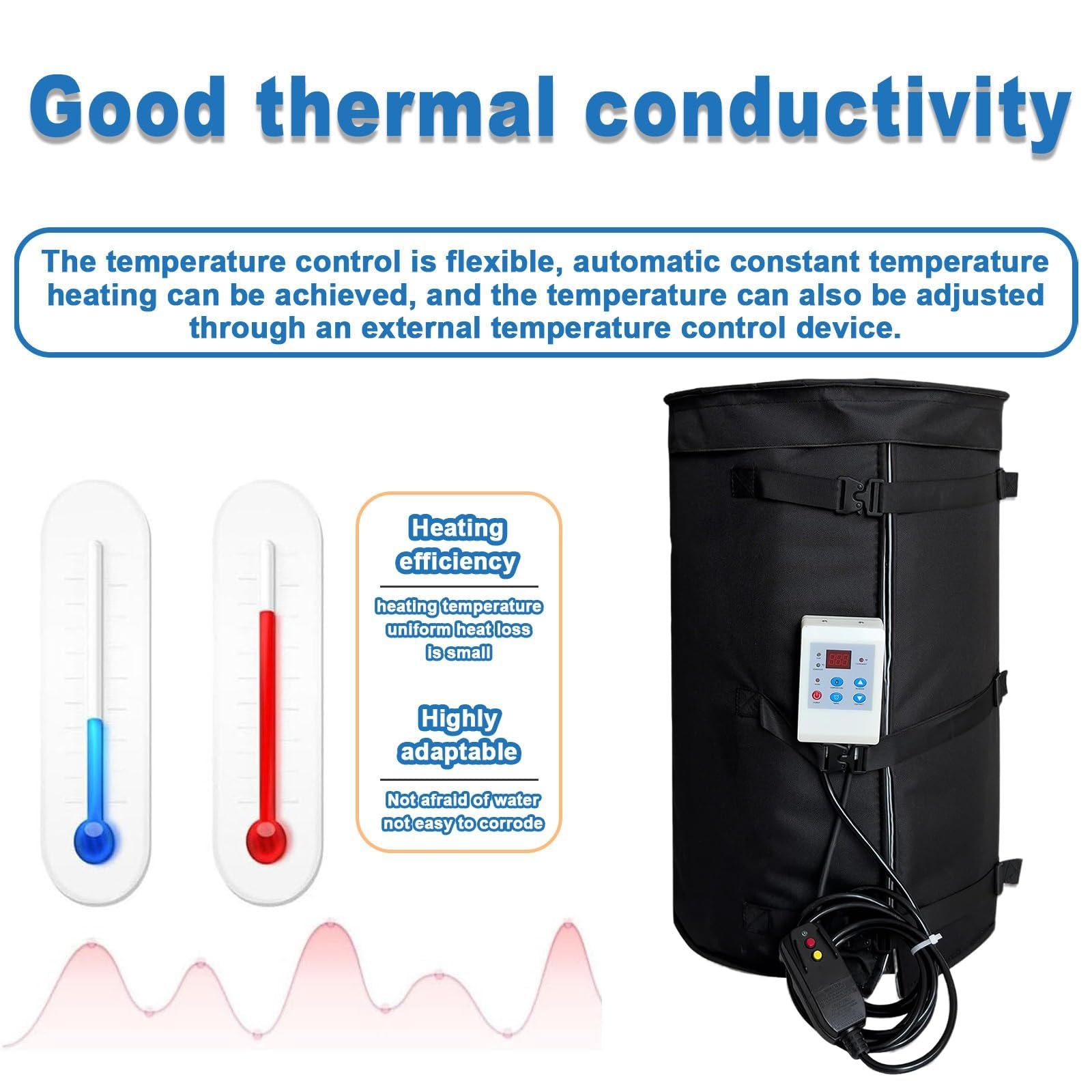 Podgrzewacz kanistra olejowego 200L/55 Galonów IBC Koc grzewczy z termostatem 0–120 ° C, Wodoodporny pas grzewczy do przemysłowych lepkich cieczy (Black)