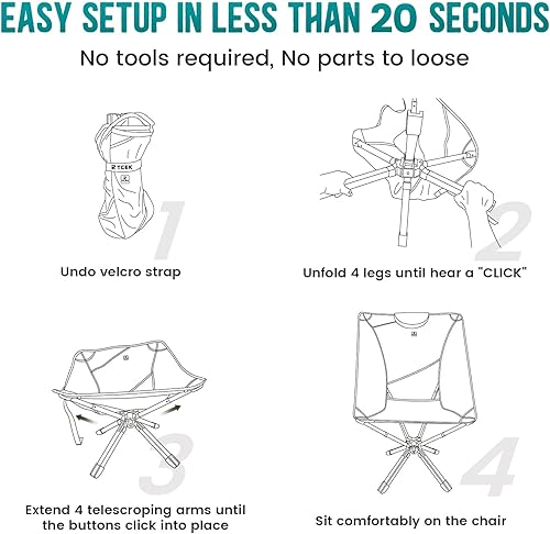 Miniatura 5 de Riselite - Silla de campamento portátil con respaldo alto y altura ajustable, pequeña silla plegable compacta para exteriores para viajes de