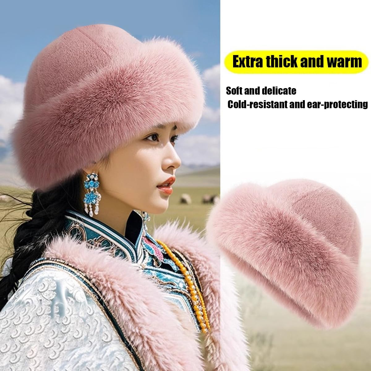 Faux Fur Bucket Hat, Winter Plush Fluffy Furry Mink Hat, Warm Thickened Fisherman Cap for Women Girls - Image 3