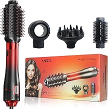 VGR V-484 Professional 1000-1100W | 4 IN 1 Hot Air Brush | 4 Styling Heads, Diffuser, Concentrator, Round & Oval Brushes | Fast Drying & Volumizing | Suitable for All Hair Types (Red, Black)