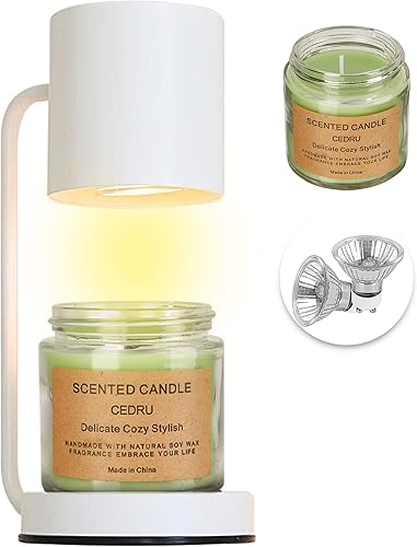 Keymit Lámpara calentadora de velas para velas en frasco, lámparas de derretidor de velas eléctricas clásicas blancas con 1 vela perfumada de