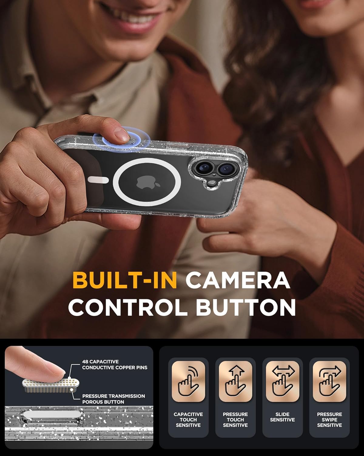 Miracase for iPhone 17 Case 6.3'', Full-Body Military Drop Protection Outdoor Phone case with Built-in Glass Screen &Camera Control,Easy Installation,No Gap,Compatible with MagSafe,Clear Glitter