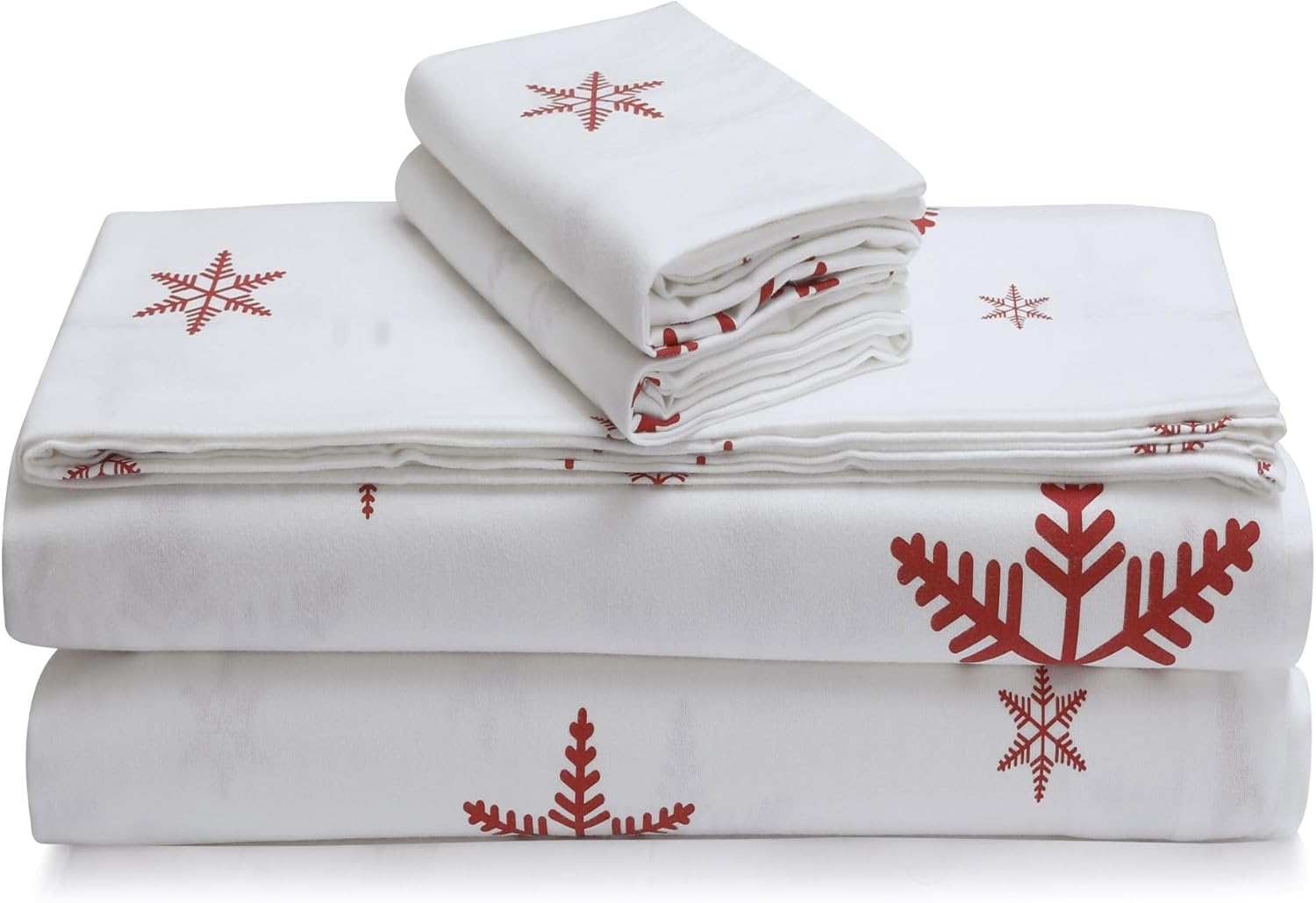 Tribeca Living 100% Cotton Flannel Snowflakes Printed Standard Pillowcase Set, Ultra-Soft Portuguese Flannel Bedding, Envelope Closure, 170-GSM Cozy Flannel, Two Pillowcases, Bianca Snowflakes